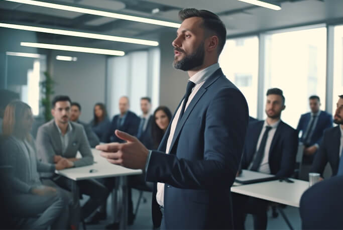Executivo apresentando novos negócios